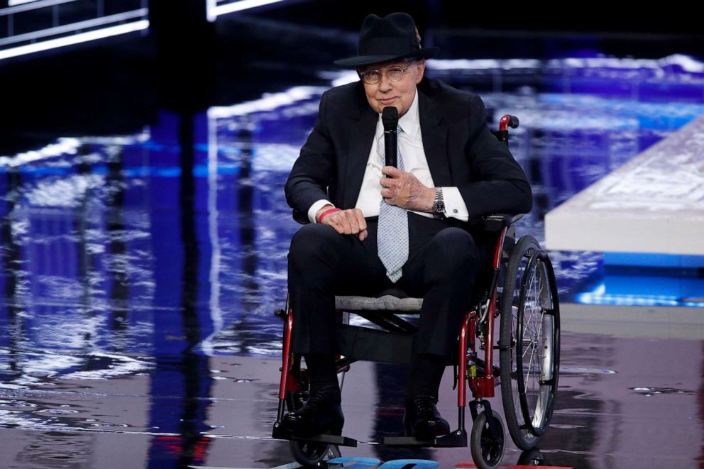 PHOTO: Former Sen. Harry Reid speaks before a Democratic presidential primary debate, Feb. 19, 2020, in Las Vegas.