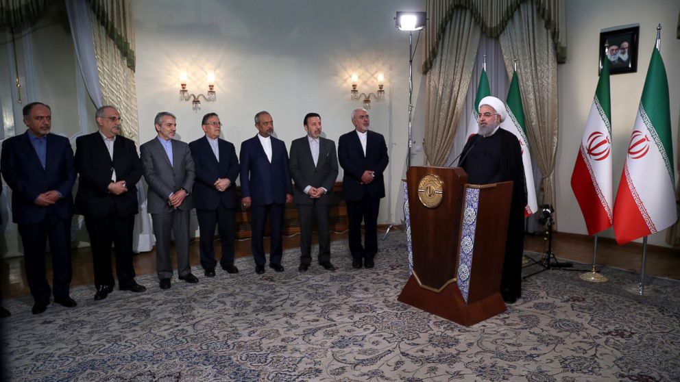 PHOTO: In this photo released by official website of the office of the Iranian Presidency, President Hassan Rouhani addresses the nation in a televised speech in Tehran, Iran, May 8, 2018.