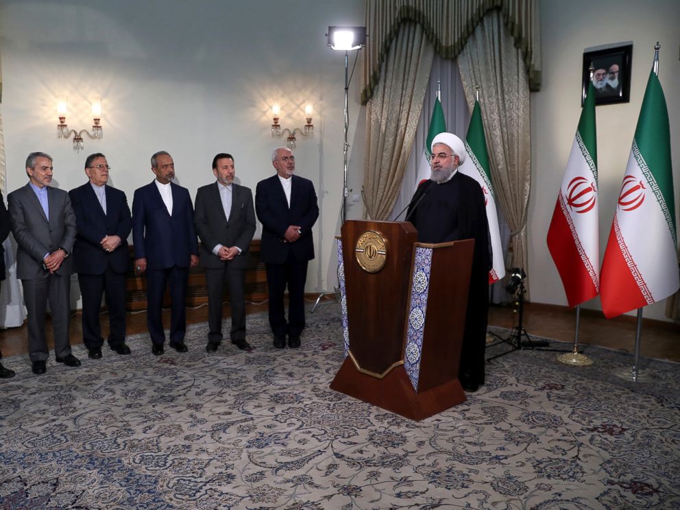 PHOTO: In this photo released by official website of the office of the Iranian Presidency, President Hassan Rouhani addresses the nation in a televised speech in Tehran, Iran, May 8, 2018.