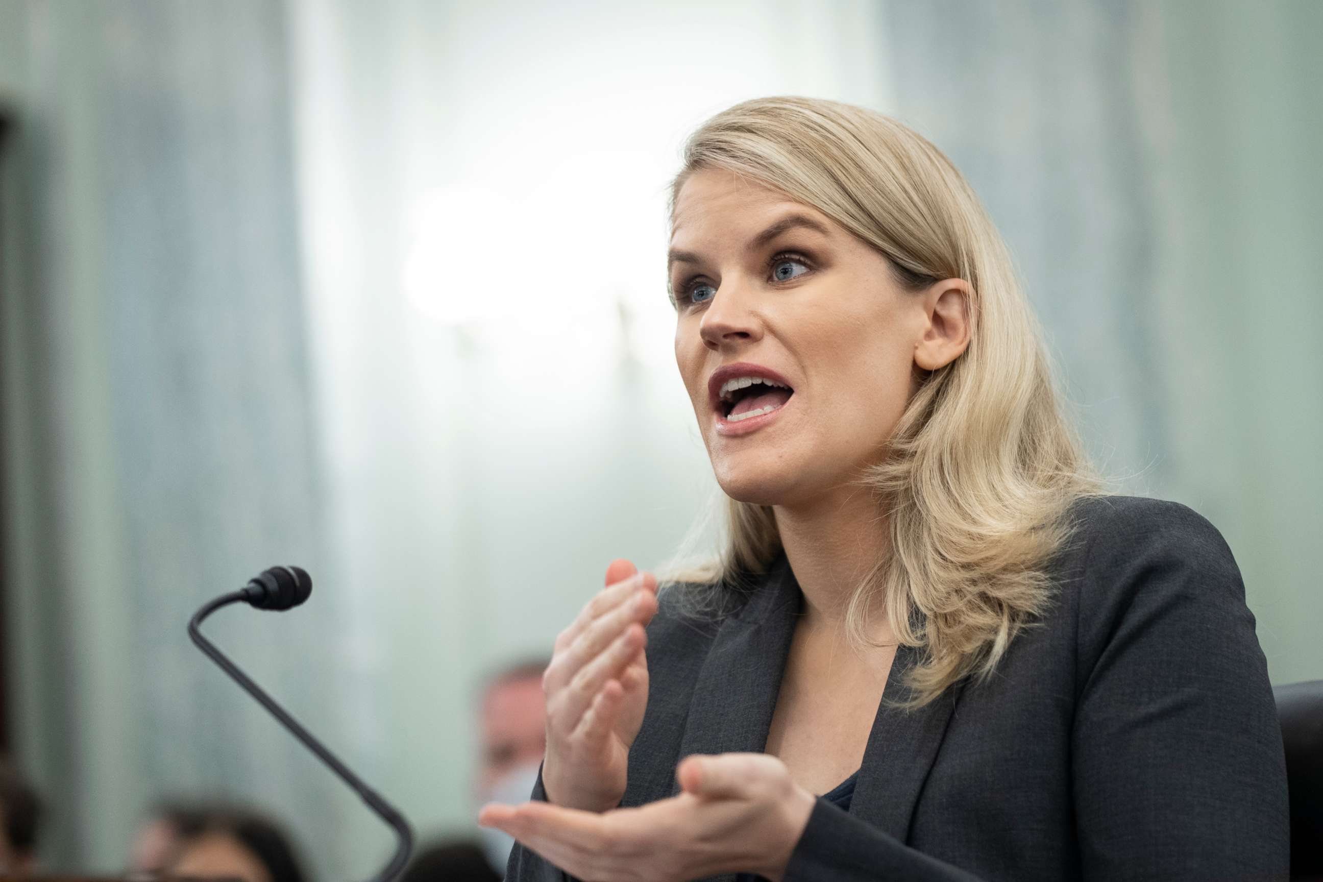 PHOTO: Former Facebook employee Frances Haugen testifies during a Senate Committee on Commerce, Science, and Transportation hearing entitled 'Protecting Kids Online: Testimony from a Facebook Whistleblower' on Capitol Hill, Oct. 5, 2021, in Washington, DC