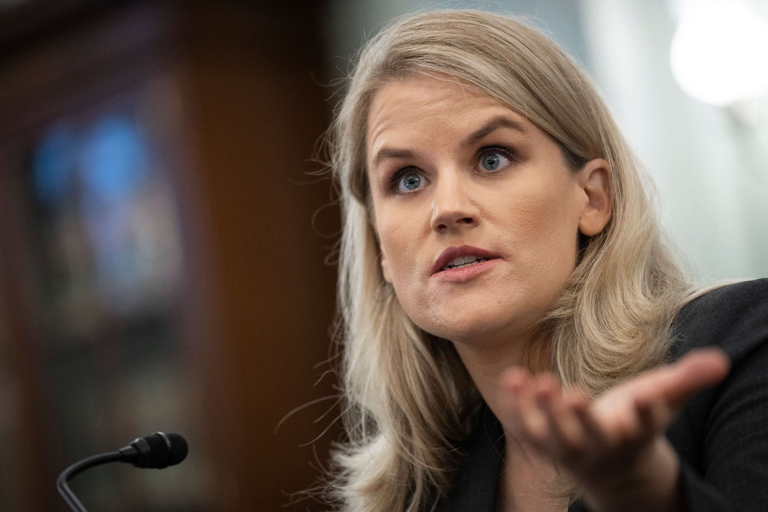 PHOTO: Former Facebook employee Frances Haugen testifies during a Senate Committee on Commerce, Science, and Transportation hearing entitled 'Protecting Kids Online: Testimony from a Facebook Whistleblower' on Capitol Hill, Oct. 5, 2021 in Washington, DC.