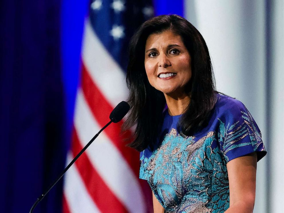 PHOTO: Former South Carolina Republican Governor Nikki Haley speaks at the Republican Jewish Coalition Annual Leadership Meeting in Las Vegas, Nov. 19, 2022.