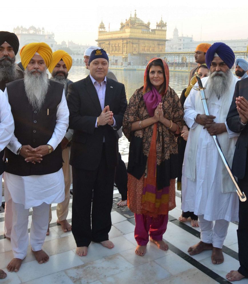 PHOTO: South Carolina Governor Nikki Haley along with her husband Michael Haley at the Golden Temple, Nov. 15, 2014, in Amritsar, India.