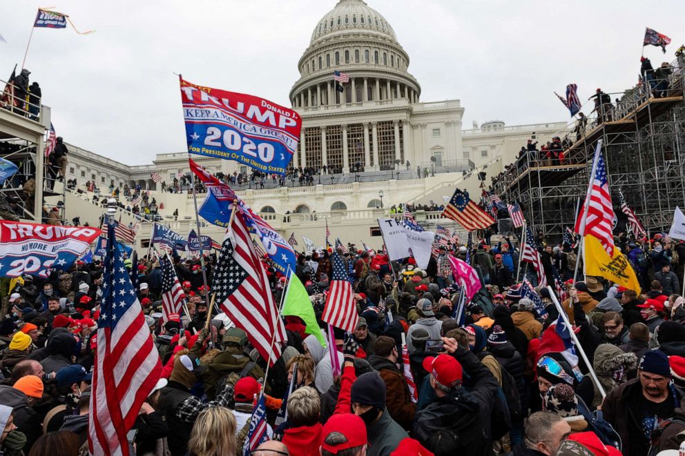 PHOTO: Demonstrators attempt to enter the Capitol building during a protest, Jan. 6, 2021. 