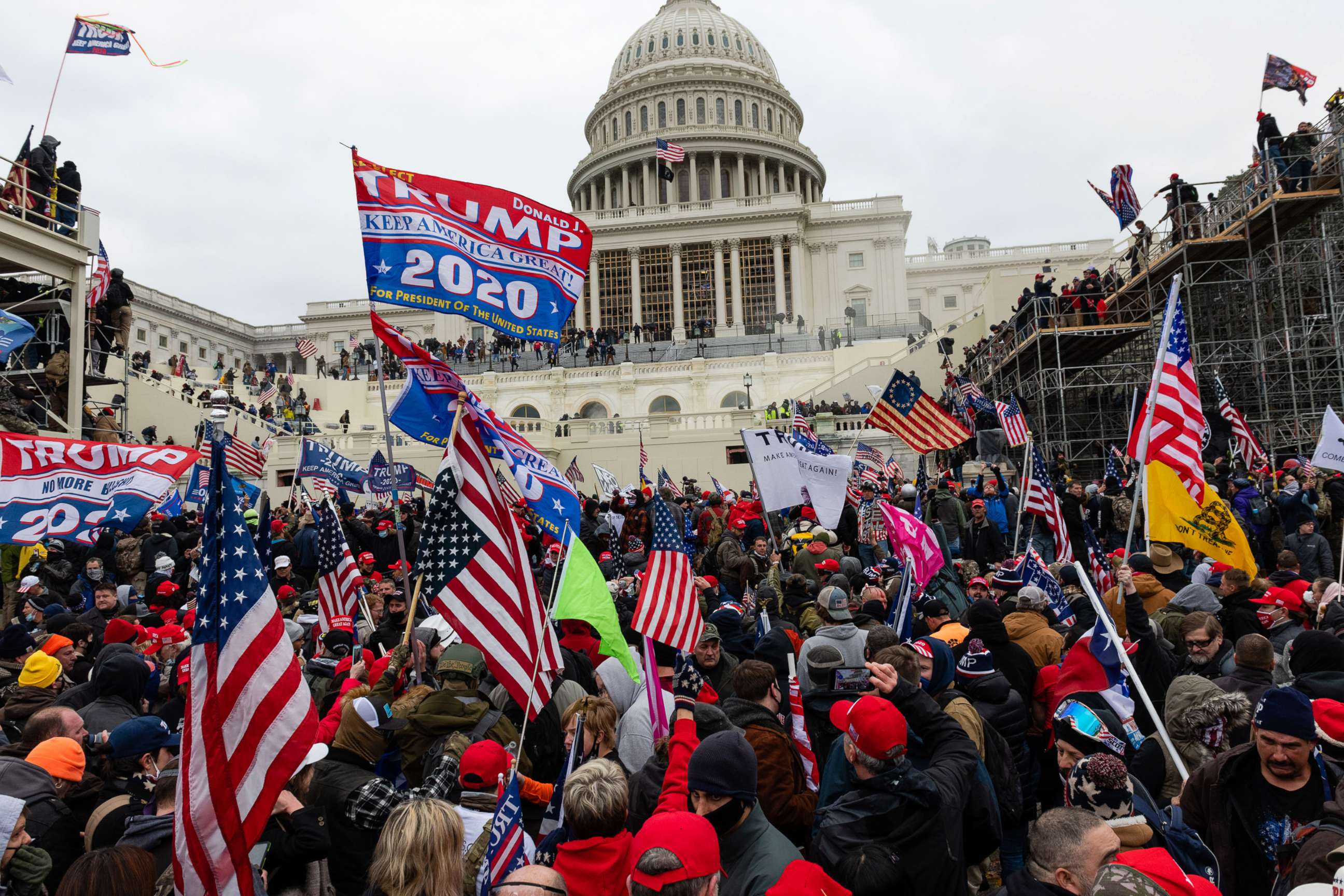 PHOTO: Demonstrators attempt to enter the Capitol building during a protest, Jan. 6, 2021.