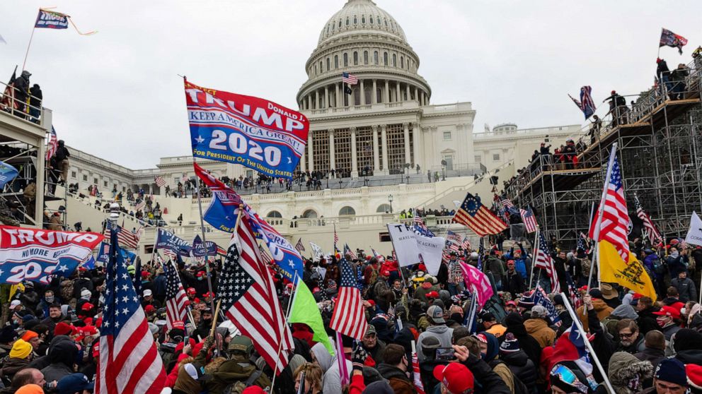 PHOTO: Demonstrators attempt to enter the Capitol building during a protest, Jan. 6, 2021.