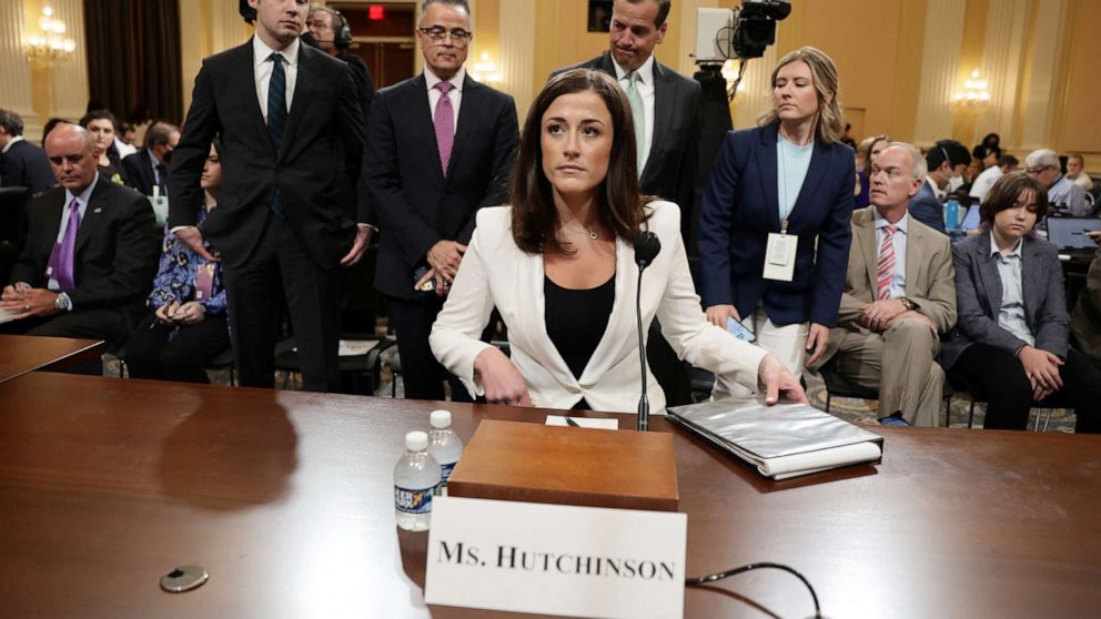 PHOTO: Cassidy Hutchinson, who was an aide to former White House Chief of Staff Mark Meadows during the administration of former President Donald Trump, arrives to testify, June 28, 2022.