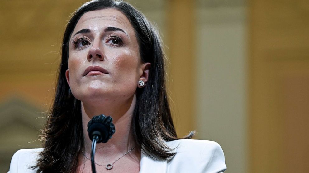 PHOTO: Cassidy Hutchinson, a top former aide to Trump White House Chief of Staff Mark Meadows, testifies during the sixth hearing by the House Select Committee on the January 6th insurrection, June 28, 2022.