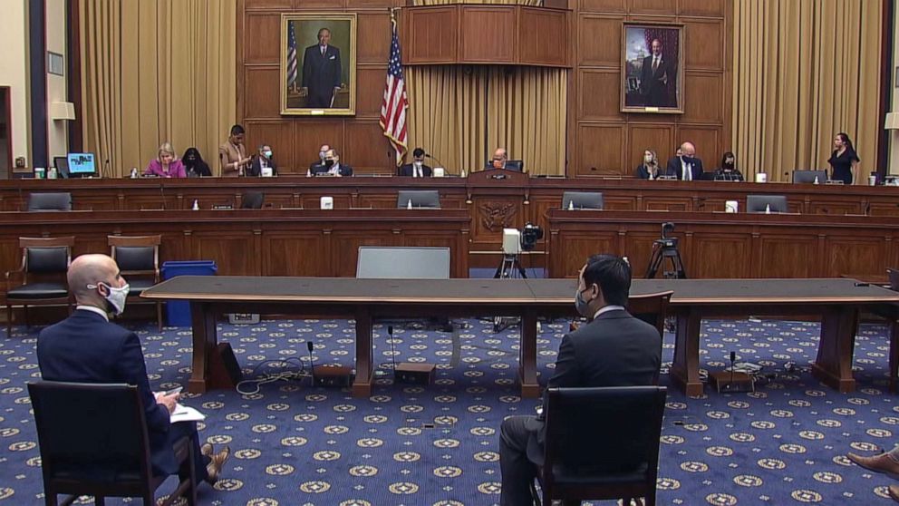 PHOTO: The House Judiciary hearing on violence against Asian Americans is held with some  participants connecting remotely, March 18, 2021, on Capitol Hill in Washington, D.C.