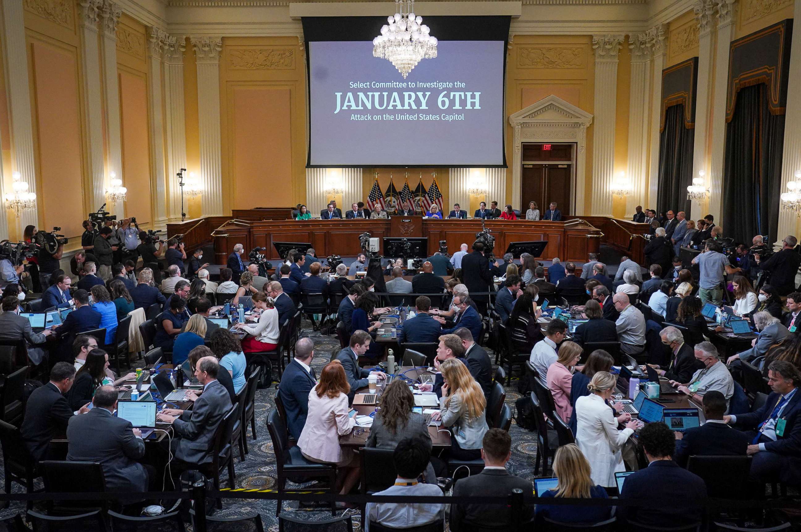 PHOTO: A view of the room as the U.S House Select Committee to Investigate the January 6 Attack on the United States Capitol holds its first public hearing, on Capitol Hill in Washington, D.C., June 9, 2022. 