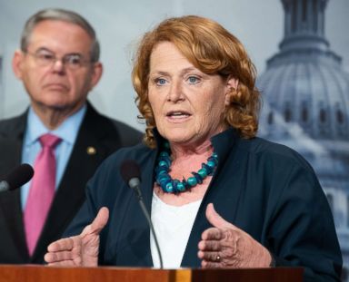 PHOTO: Sen. Heidi Heitkamp at a press conference about the proposed Central American Reform And Enforcement Act in the Capitol.