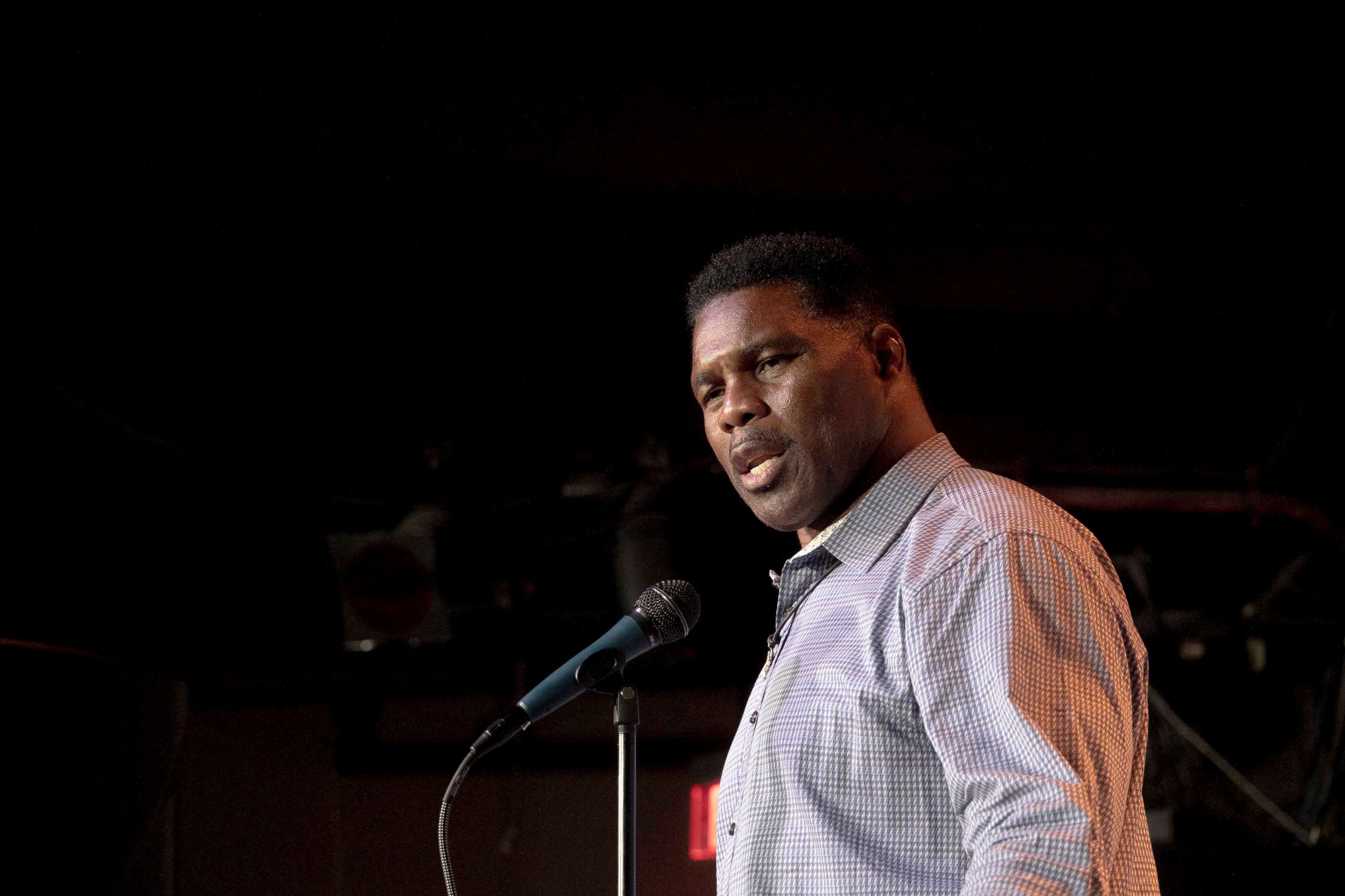 PHOTO: Heisman Trophy winner and Republican candidate for US Senate Herschel Walker speaks at a rally on May 23, 2022 in Athens, Georgia.