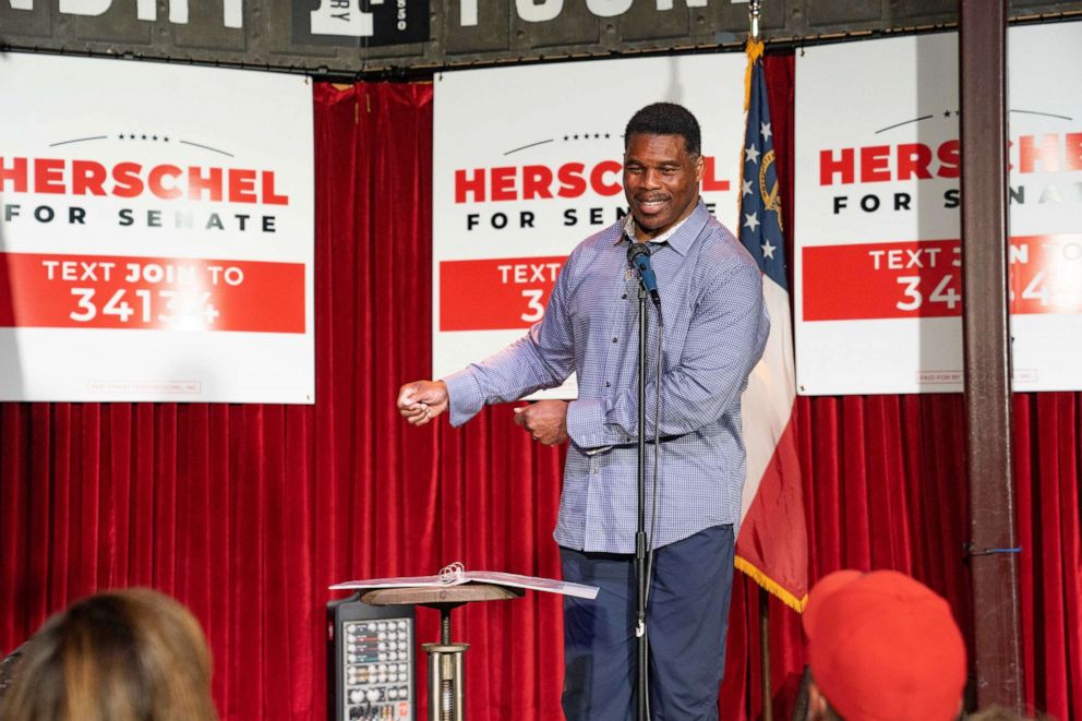 PHOTO: Republican candidate for Senate Herschel Walker speaks at a rally on May 23, 2022 in Athens, Georgia.