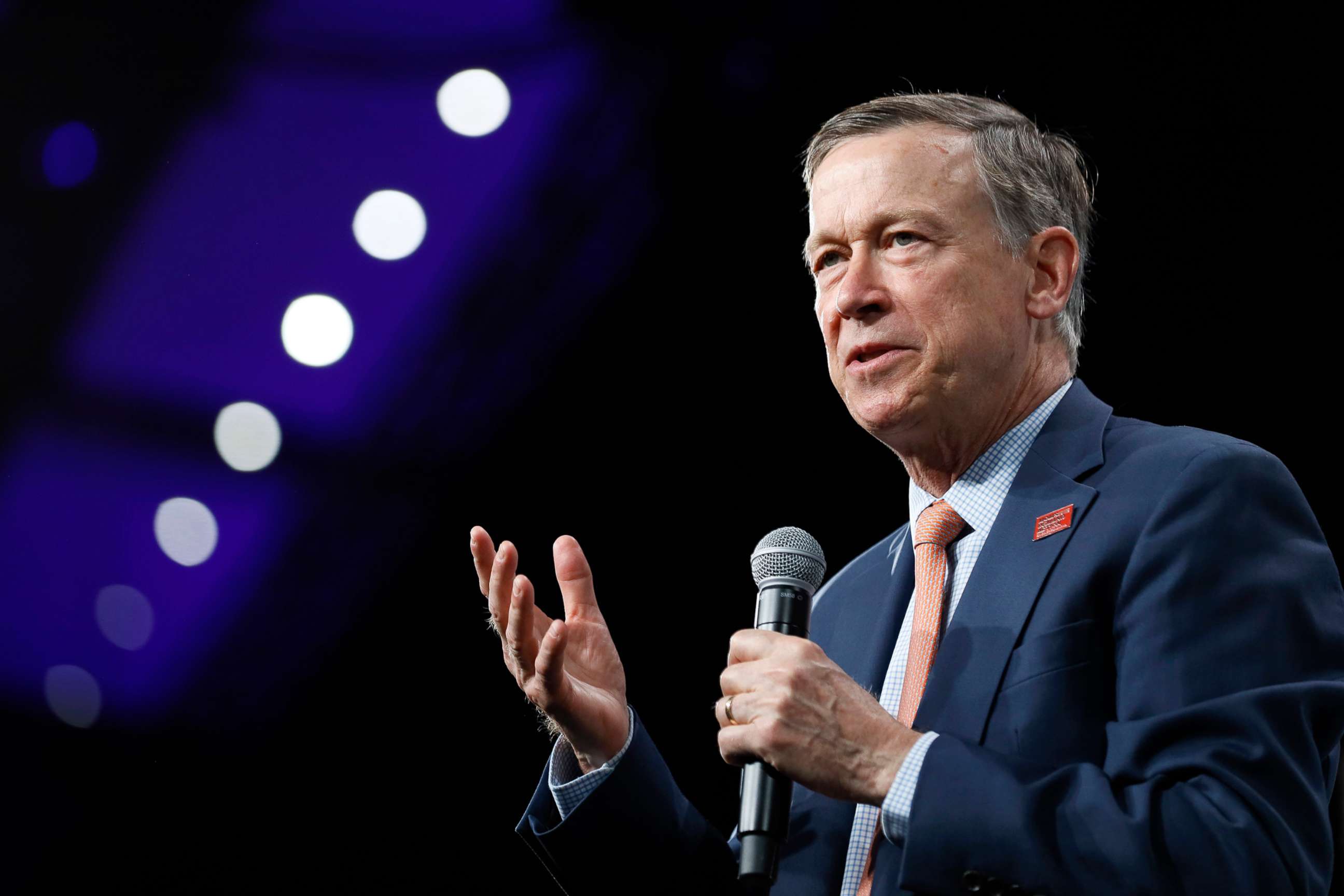 PHOTO: In this Aug. 10, 2019, file photo, Democratic presidential candidate and former Colorado Gov. John Hickenlooper speaks in Des Moines, Iowa.