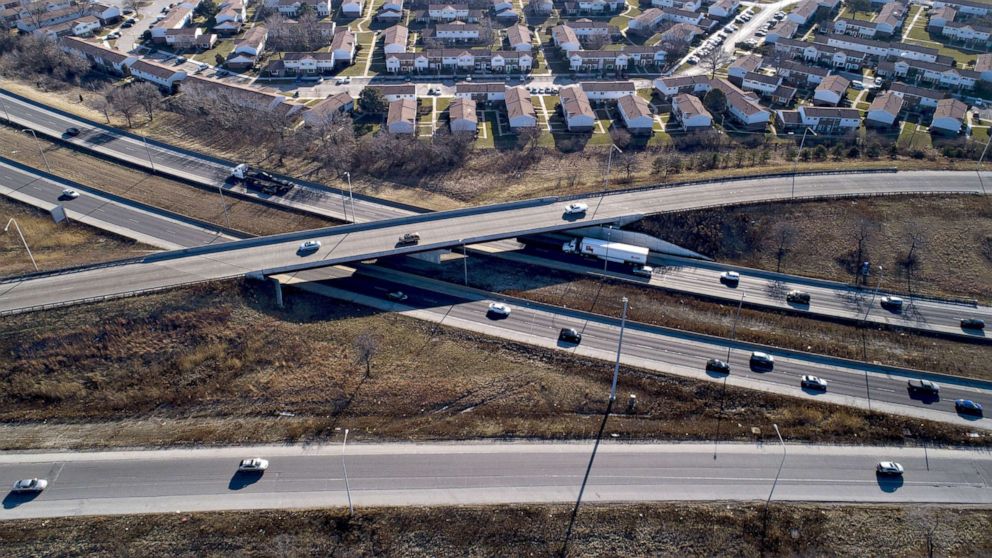 PHOTO: Vehicles travel along the I-94 highway in this aerial photograph taken over Chicago, Jan. 8, 2020.