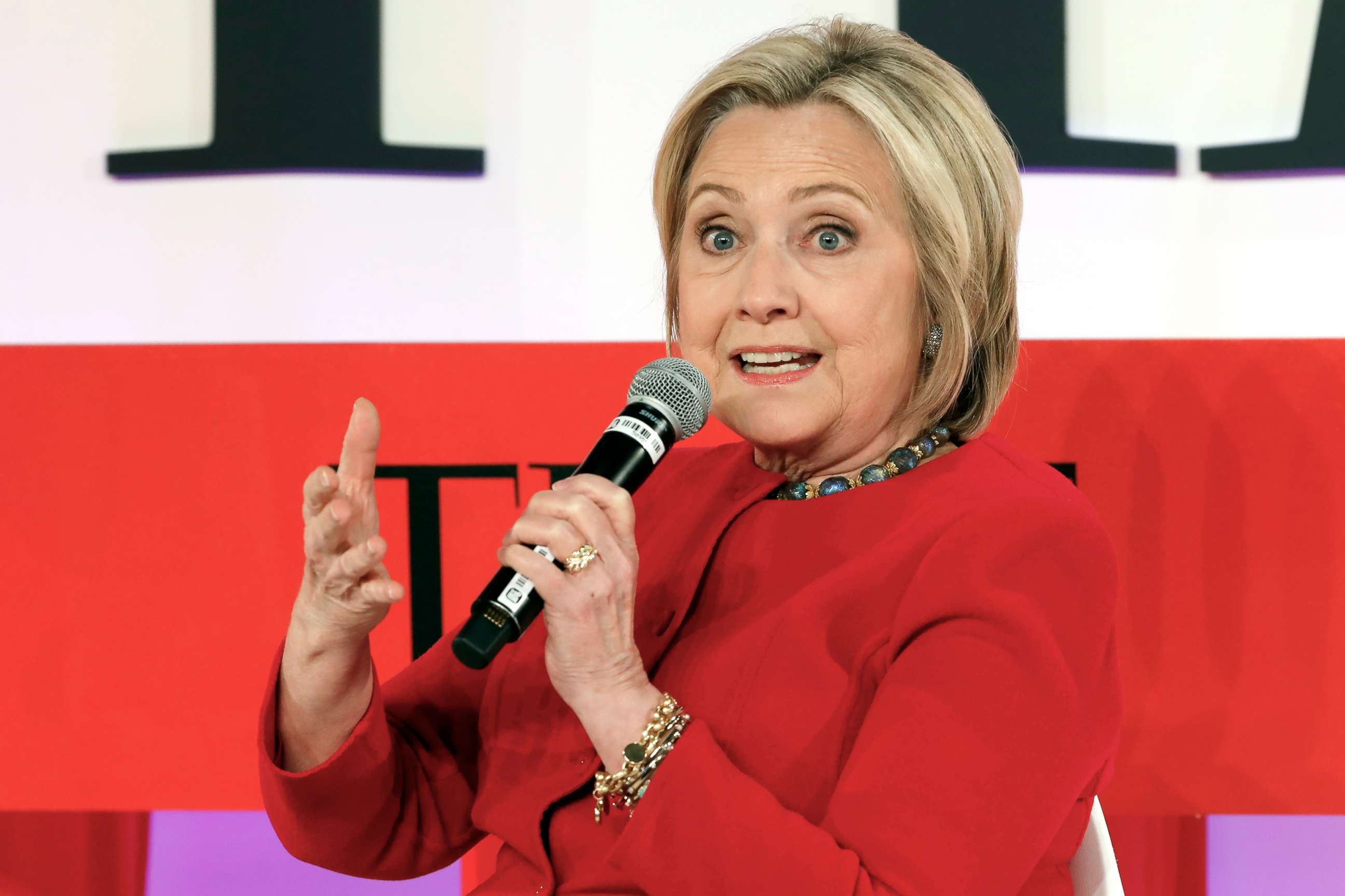 PHOTO: Hillary Clinton speaks during the TIME 100 Summit, in N.Y., April 23, 2019.