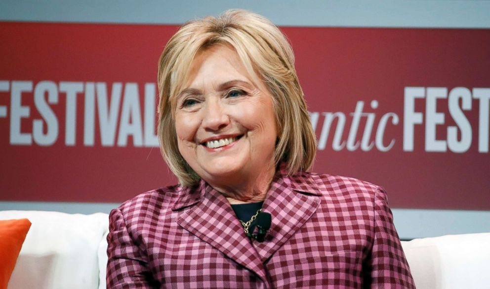 PHOTO: Former Secretary of State Hillary Clinton talks with Jeffrey Goldberg, editor in chief of The Atlantic, during The Atlantic Festival, Oct. 2, 2018, in Washington.