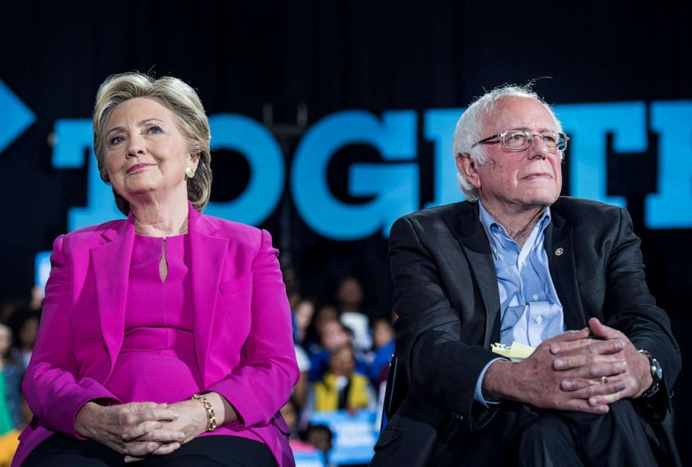 PHOTO: Former Secretary of State Hillary Clinton and Sen. Bernie Sanders attend a campaign rally in Raleigh, N.C., Nov. 3, 2016.