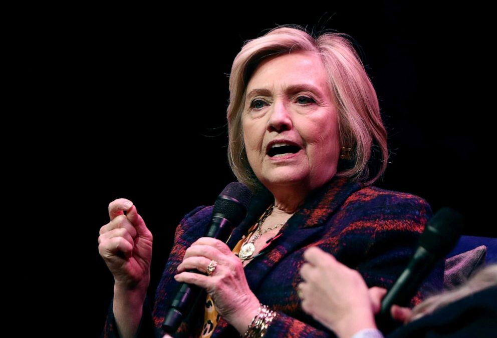 PHOTO: Former U.S. Secretary of State Hillary Clinton speaks during an event promoting "The Book of Gutsy Women" at the Southbank Centre in London, Britain, Nov. 10, 2019.