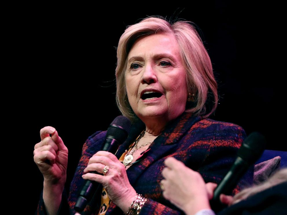 PHOTO: Former U.S. Secretary of State Hillary Clinton speaks during an event promoting The Book of Gutsy Women at the Southbank Centre in London, Britain, Nov. 10, 2019.