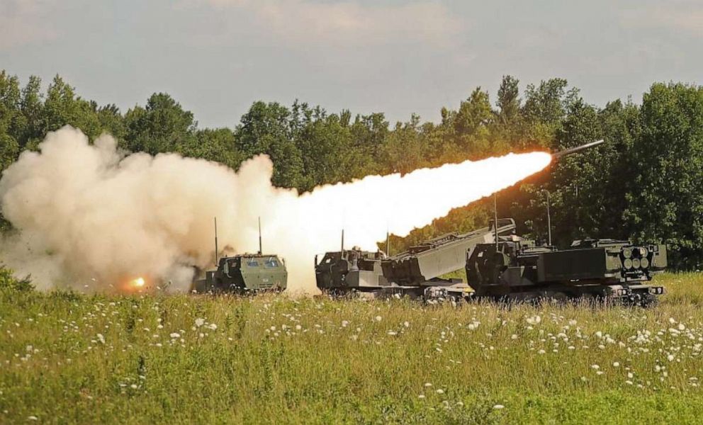 PHOTO: 197 Field Artillery Regiment of New Hampshire fires rockets at Fort Drum in preparation for an upcoming deployment, July 20, 2021.