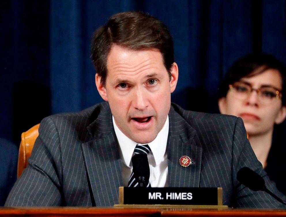 PHOTO: Rep. Jim Himes questions Jennifer Williams and Alexander Vindman as they testify before the House Intelligence Committee on Capitol Hill in Washington,D.C. on Nov. 19, 2019.