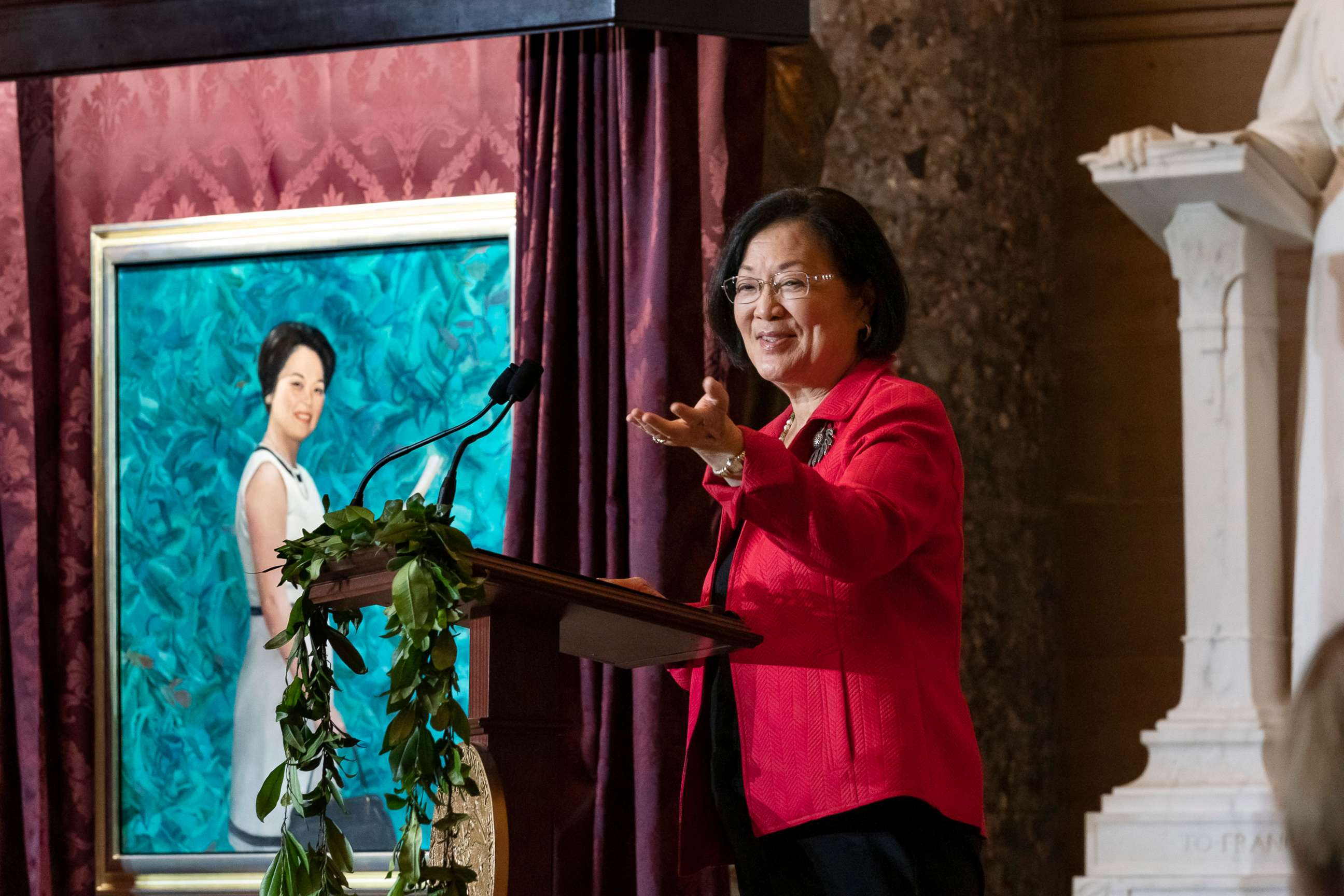 PHOTO: Sen. Mazie Hirono of Hawaii, speaks after helping to unveil a portrait of the late Rep. Patsy Mink of Hawaii, the first Asian-American woman elected to Congress, who helped pass the Title IX Amendment, at the U.S. Capitol, June 23, 2022.