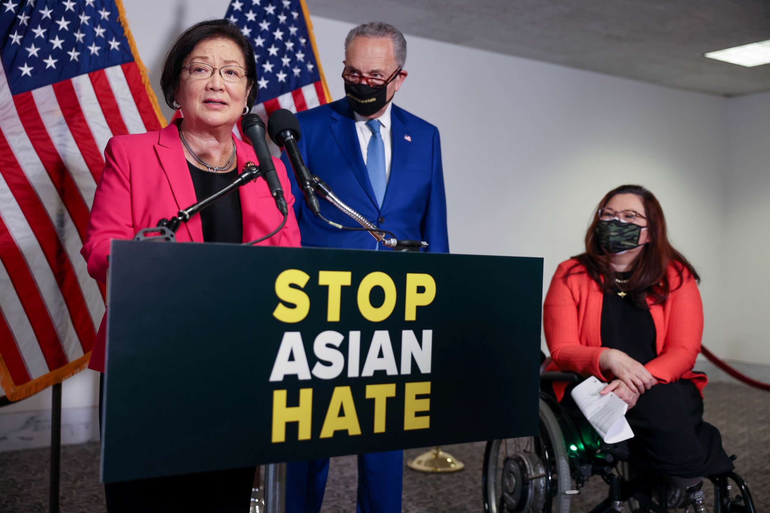 PHOTO: Sen. Mazie Hirono, D-Hawaii, speaks about the COVID-19 Hate Crimes Act at a news conference in Washington, on April 20, 2021.