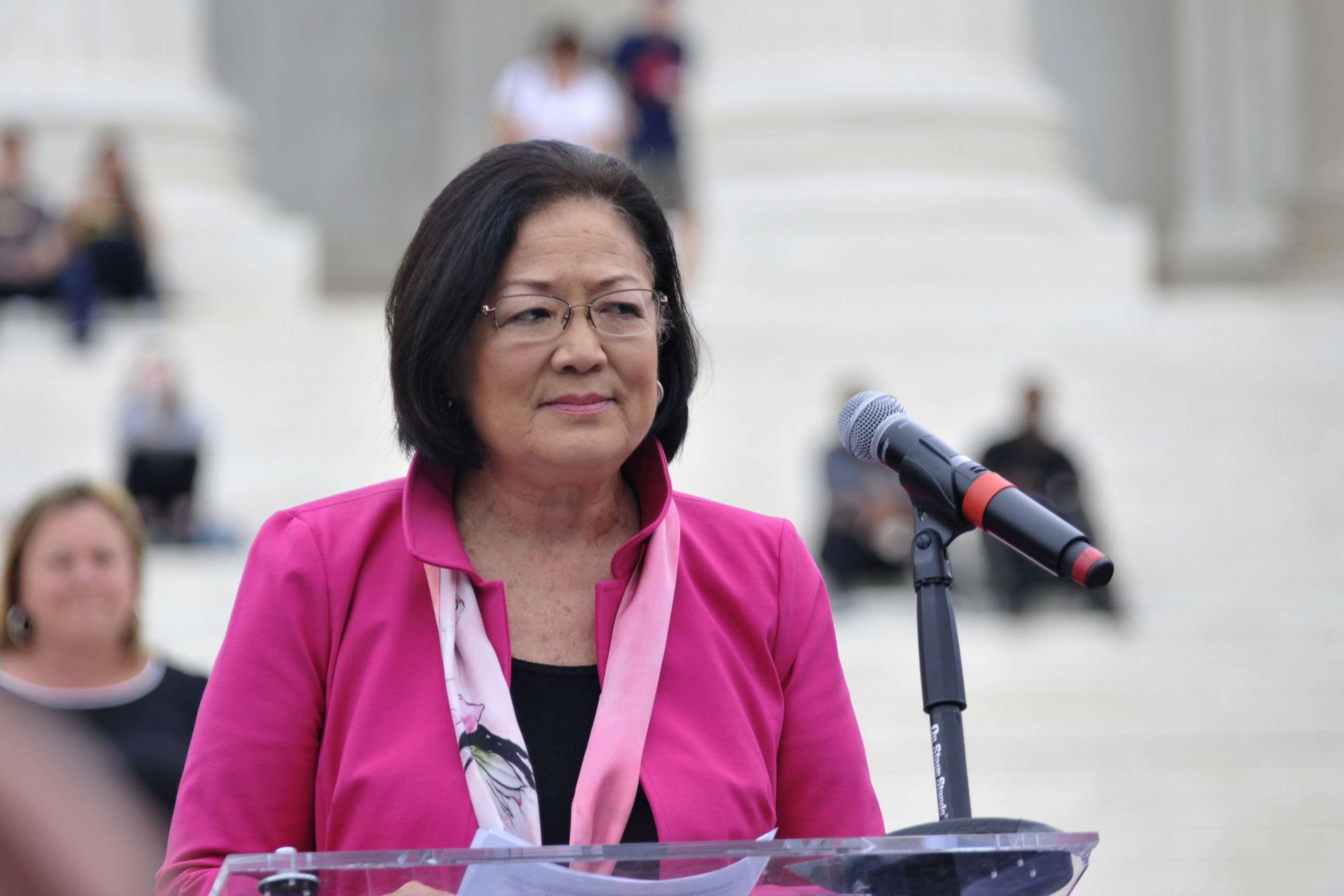 Sen. Mazie Hirono (D-HI) speaks to demonstrators gathered at the steps of the Supreme Court ahead of the expected confirmation of Judge Brett Kavanaugh, Oct. 6, 2018.