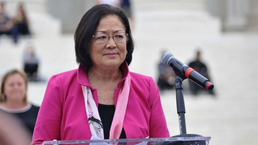 Sen. Mazie Hirono (D-HI) speaks to demonstrators gathered at the steps of the Supreme Court ahead of the expected confirmation of Judge Brett Kavanaugh, Oct. 6, 2018.