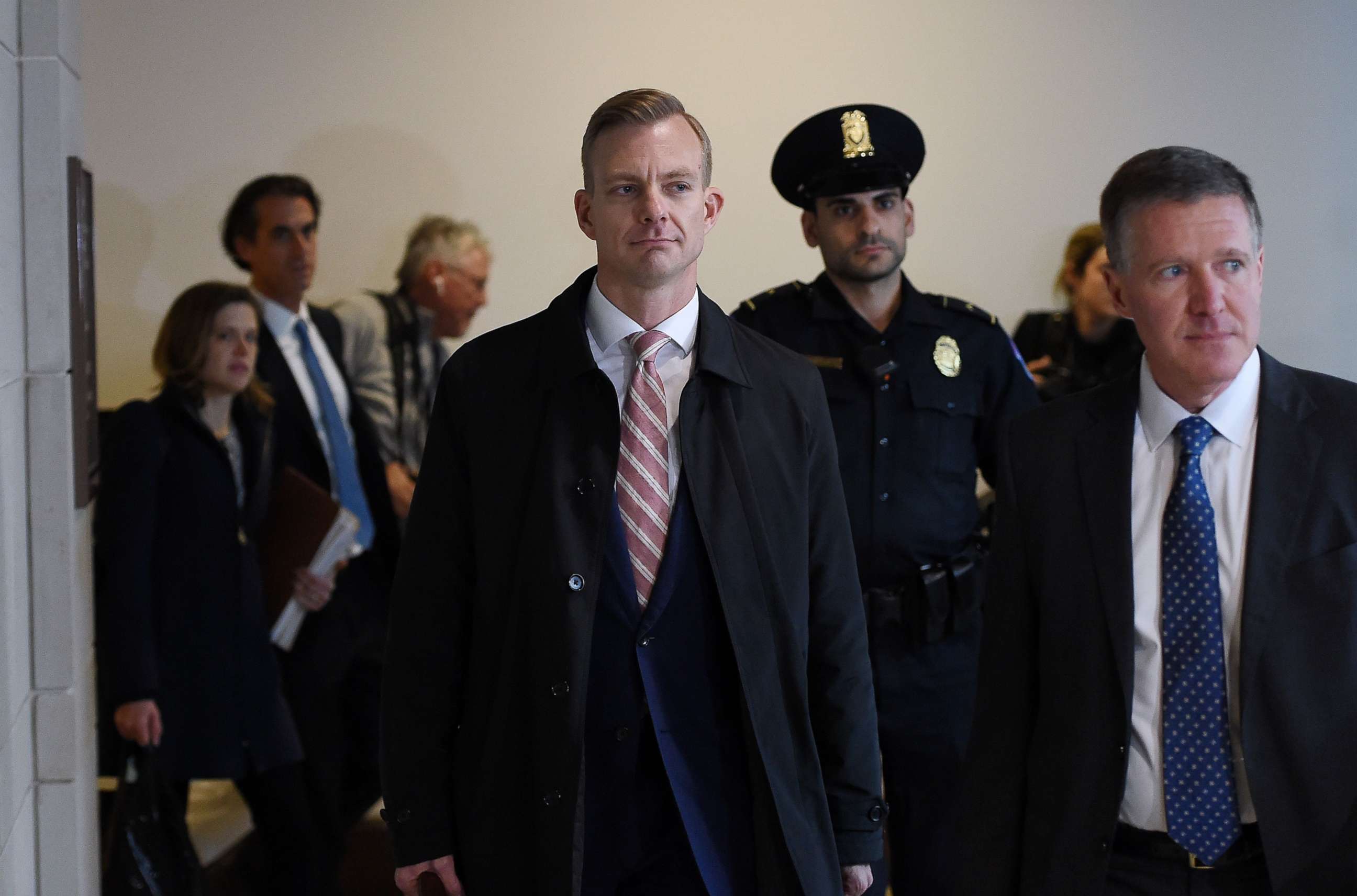 PHOTO: David Holmes, a State Department official, arrives to appear in a closed-door deposition hearing as part of the impeachment inquiry at the US Capitol in Washington, DC, on November 15, 2019.