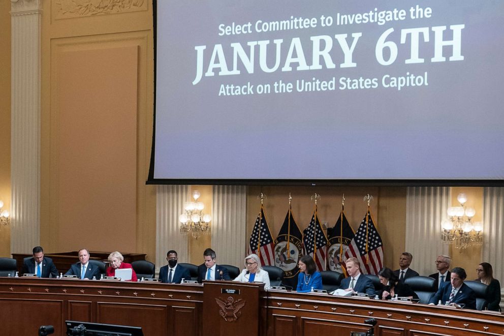 PHOTO: Vice Chair Liz Cheney gavels the end of a hearing of the House select committee investigating the Jan. 6 attack on the U.S. Capitol, in Washington, July 21, 2022