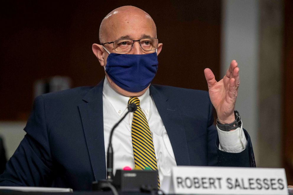 PHOTO: Senior Department of Defense Official for Homeland Defense and Global Security Robert Salesses testifies before a senate hearing to examine the Jan. 6, 2021, attack on the U.S. Capitol on Capitol Hill in Washington, March 3, 2021.