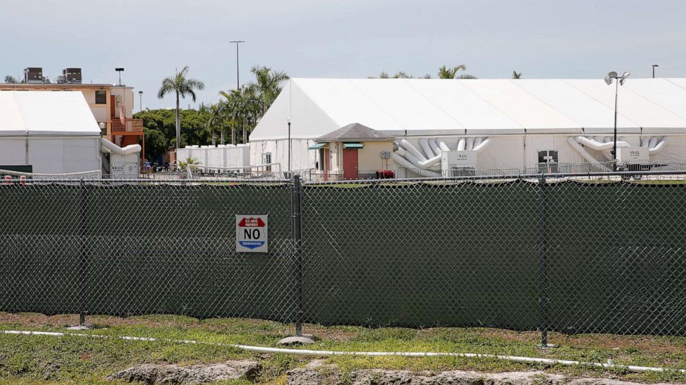 PHOTO: Buildings and air conditioned tents are shown in the  Homestead Temporary Shelter For Unaccompanied Children on June 19, 2018, in Homestead, Fla.