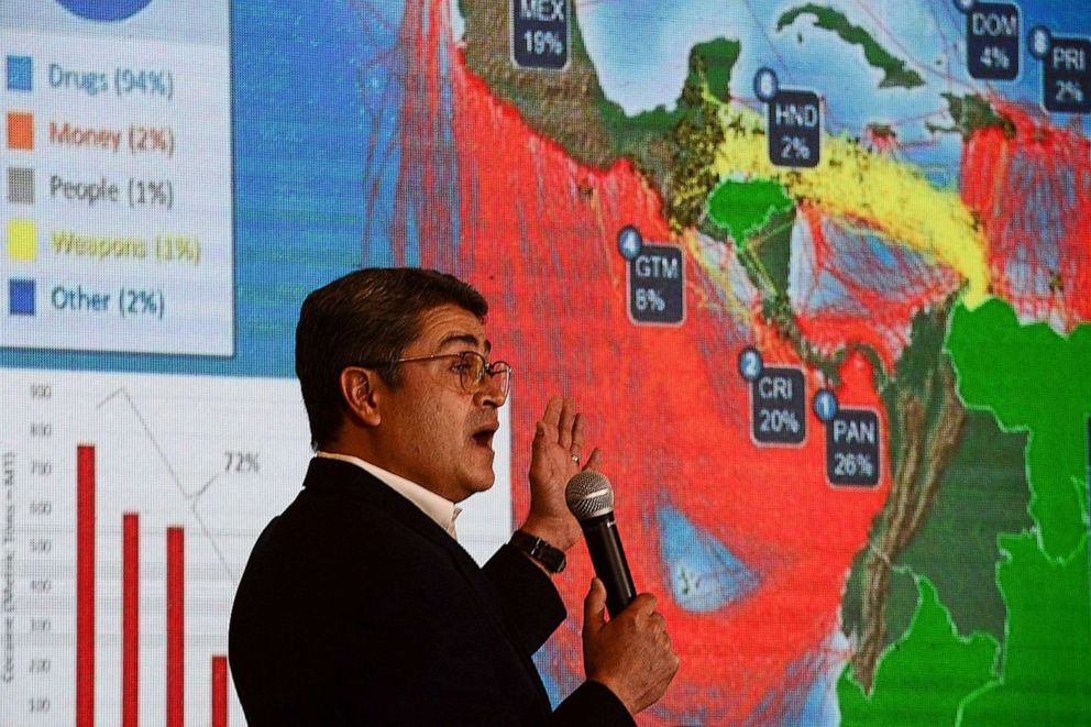 PHOTO: Honduras' President Juan Orlando Hernandez delivers a press conference at the presidential house in Tegucigalpa, on March 24, 2021.