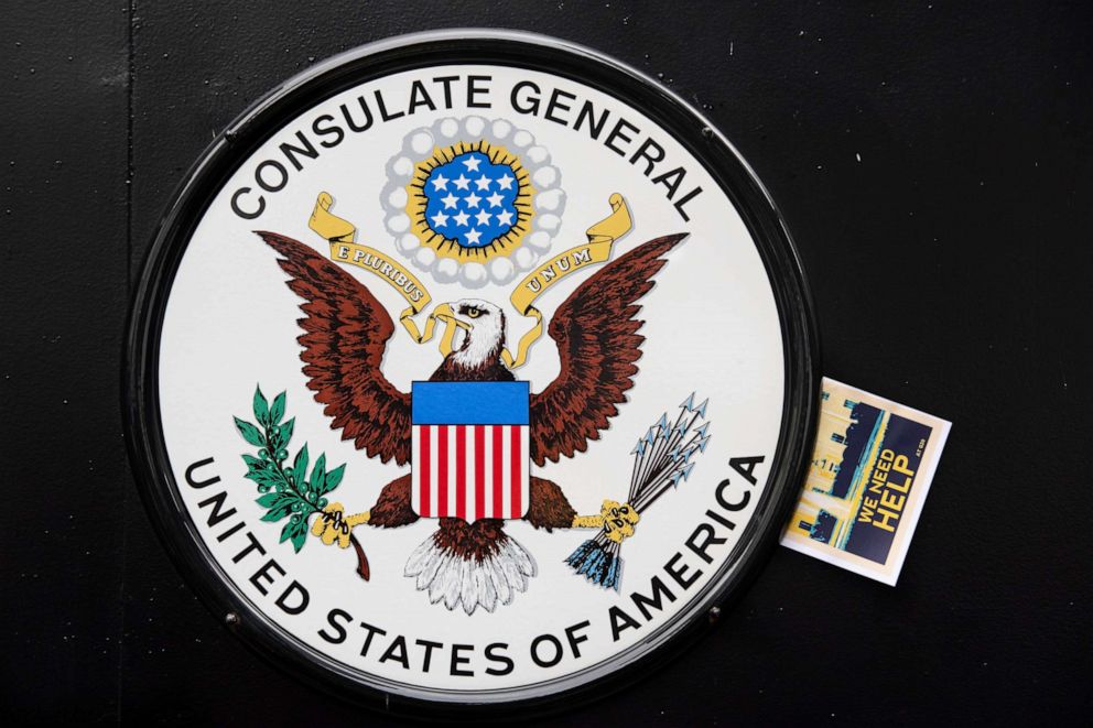 PHOTO: A Fleiger was put on the U.S. Emblems during the Protestor Outside the U.S. Generaal Consul-general in  .