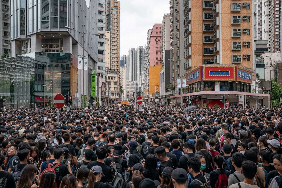 PHOTO: Protesters take part in a march during a demonstration on August 3, 2019 in Hong Kong, China.