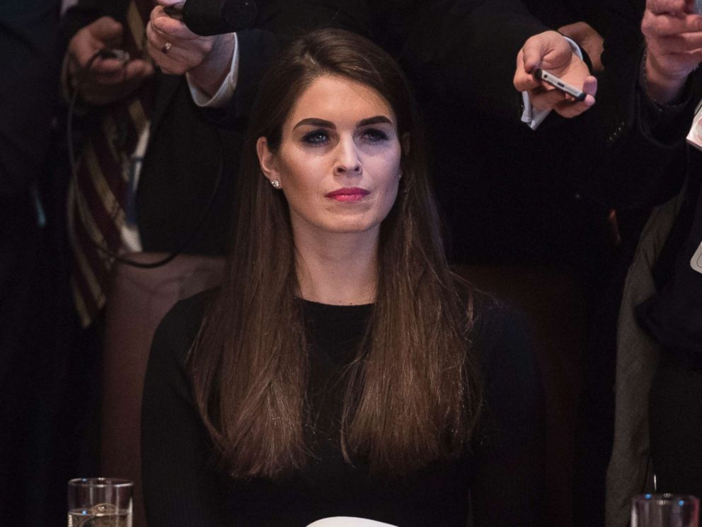 PHOTO: Hope Hicks, White House director of strategic communications, listens during a meet at the White House, Feb. 13, 2017.