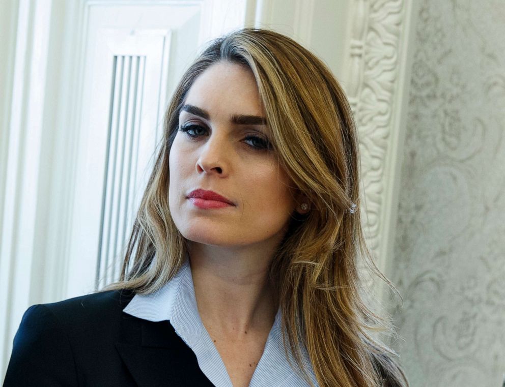 PHOTO: White House Communications Director Hope Hicks is pictured during a meeting in the Oval Office between President Donald Trump and Shane Bouvet, Feb. 9, 2018, in Washington, D.C.