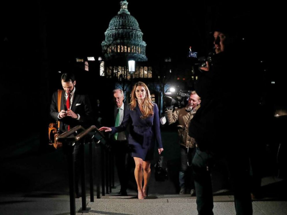 PHOTO: White House Communications Director Hope Hicks leaves the Capitol after attending the House Intelligence Committee closed door meeting in Washington, Feb. 27, 2018.
