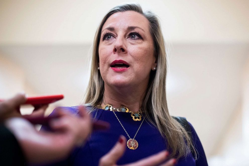 PHOTO: Rep. Kendra Horn, D-Okla., leaves a meeting of the House Democratic Caucus in the Capitol, Dec. 4, 2019. 