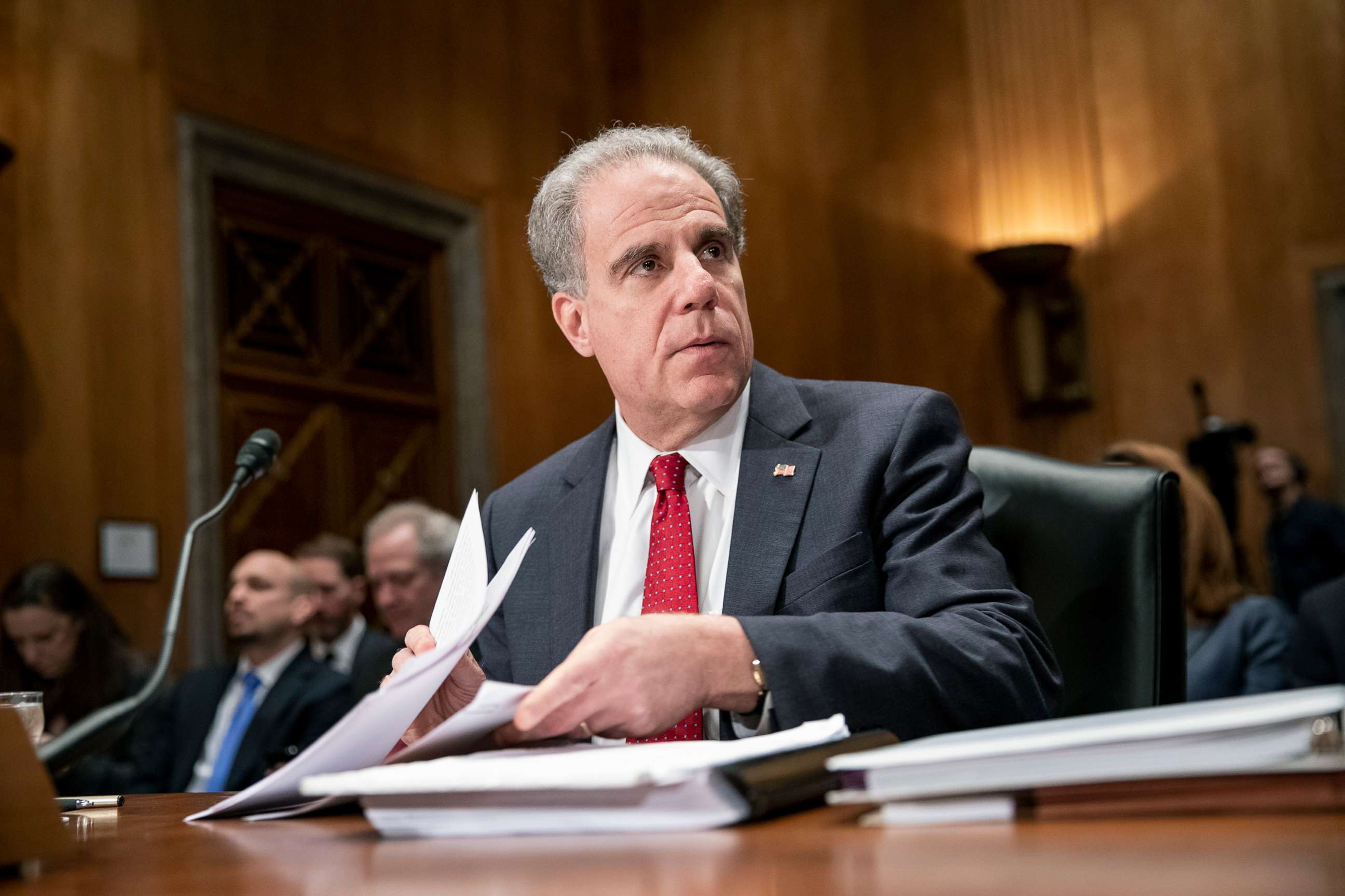 PHOTO: Department of Justice Inspector General Michael Horowitz prepares to testify in a Senate Committee On Homeland Security And Governmental Affairs hearing at the U.S. Capitol, Dec. 18, 2019, in Washington, D.C.