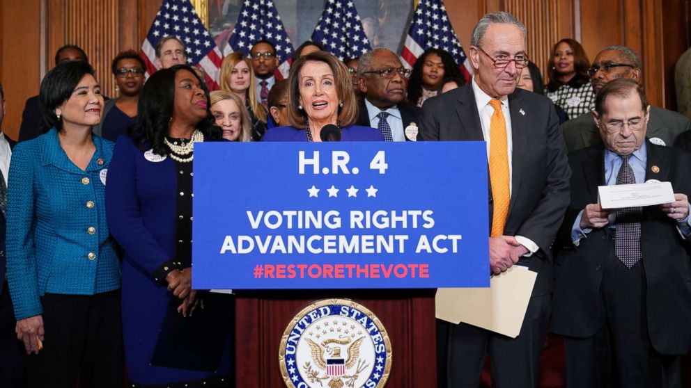 PHOTO: Speaker of the House Nancy Pelosi (D-CA) speaks about the Voting Rights Enhancement Act, H.R. 4 on Capitol Hill, Feb. 26, 2019.