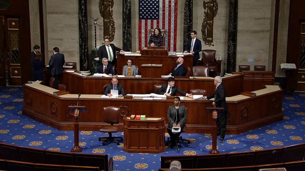 PHOTO: The House of Representatives discusses the resolution to transmit articles of impeachment against President Donald Trump to the Senate, in Washington, Jan. 15, 2020.