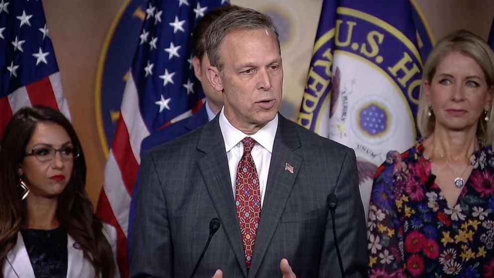 PHOTO: House Freedom Caucus chairman Rep. Scott Perry speaks at a news conference on Capitol Hill about the House Freedom Caucus work on the NDAA, July 14, 2023 in Washington.