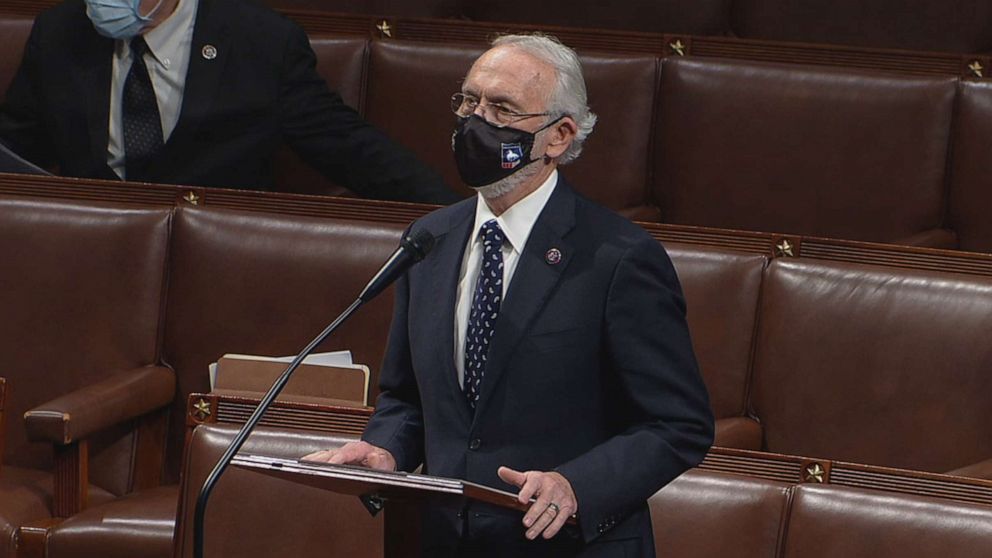 PHOTO: Rep. Dan Newhouse speaks at the U.S. Capitol while Democrats debate one article of impeachment against President Donald Trump in Washington, D.C., Jan. 13, 2021.