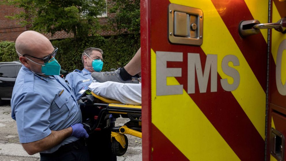 PHOTO: Houston Fire Department paramedics transport a man suffering from breathing difficulties to a hospital, Sept. 14, 2021, in Houston, Texas.