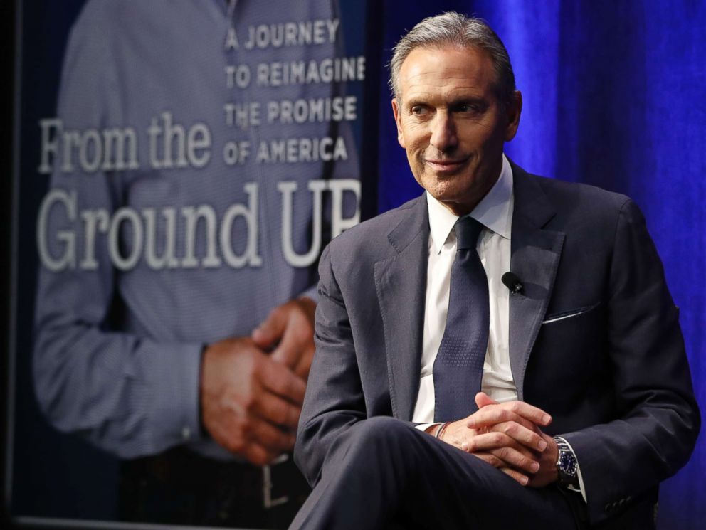 PHOTO: Former Starbucks CEO and Chairman Howard Schultz looks out at the audience during a book promotion tour, Jan. 28, 2019, in New York.
