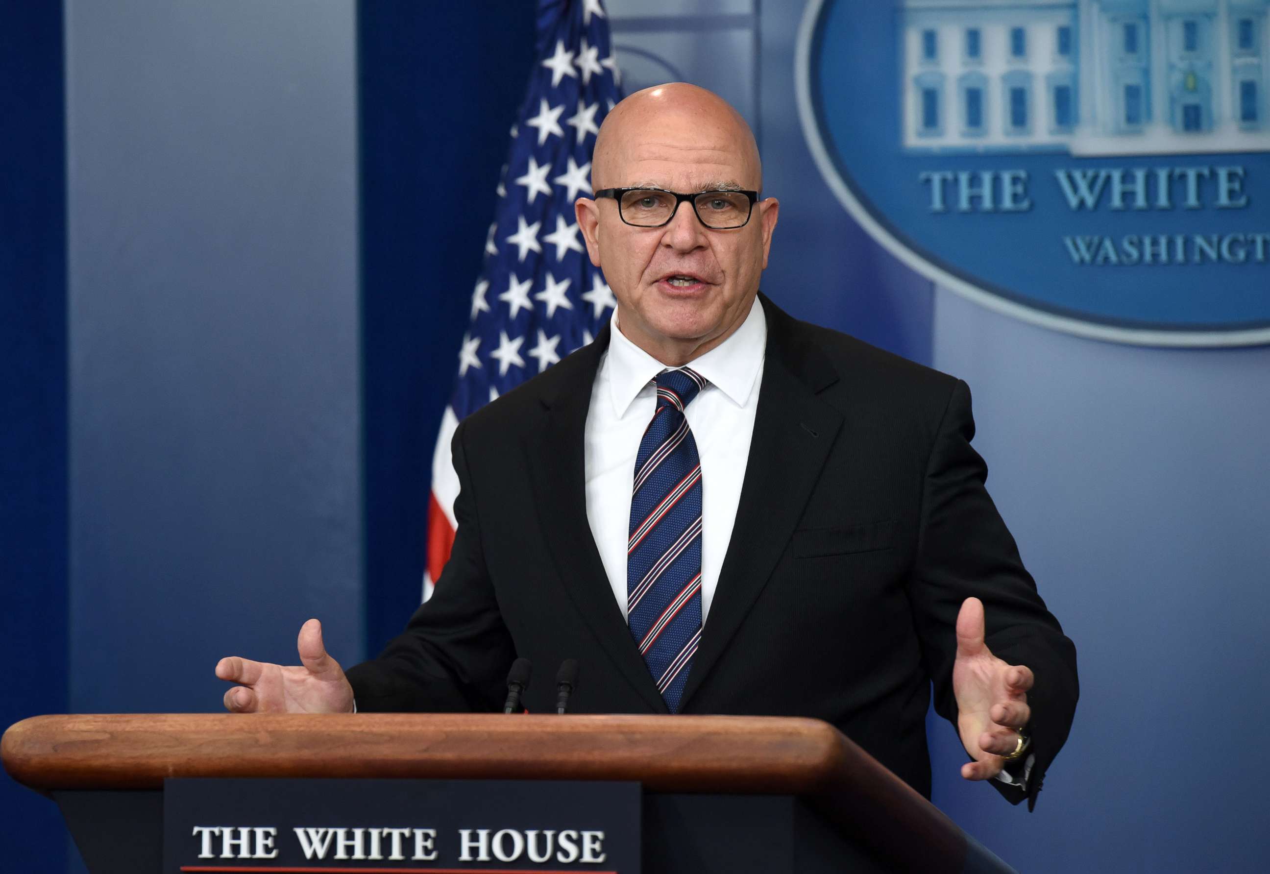 PHOTO: National Security Advisor H. R. McMaster speaks during a press briefing at the White House in Washington, D.C., May 16, 2017.