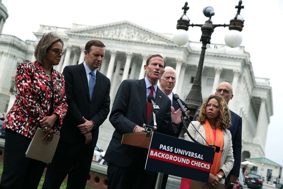 PHOTO: Sen. Richard Blumenthal speaks during a news conference, June 5, 2019, on Capitol Hill to mark June as Gun Violence Prevention Month and to mark 100 days since House passage of H.R.8.